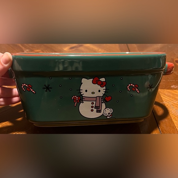 Sanrio Hello Kitty Christmas Green Snowman Ceramic Loaf Pan / Baking Dish - Picture 4 of 12